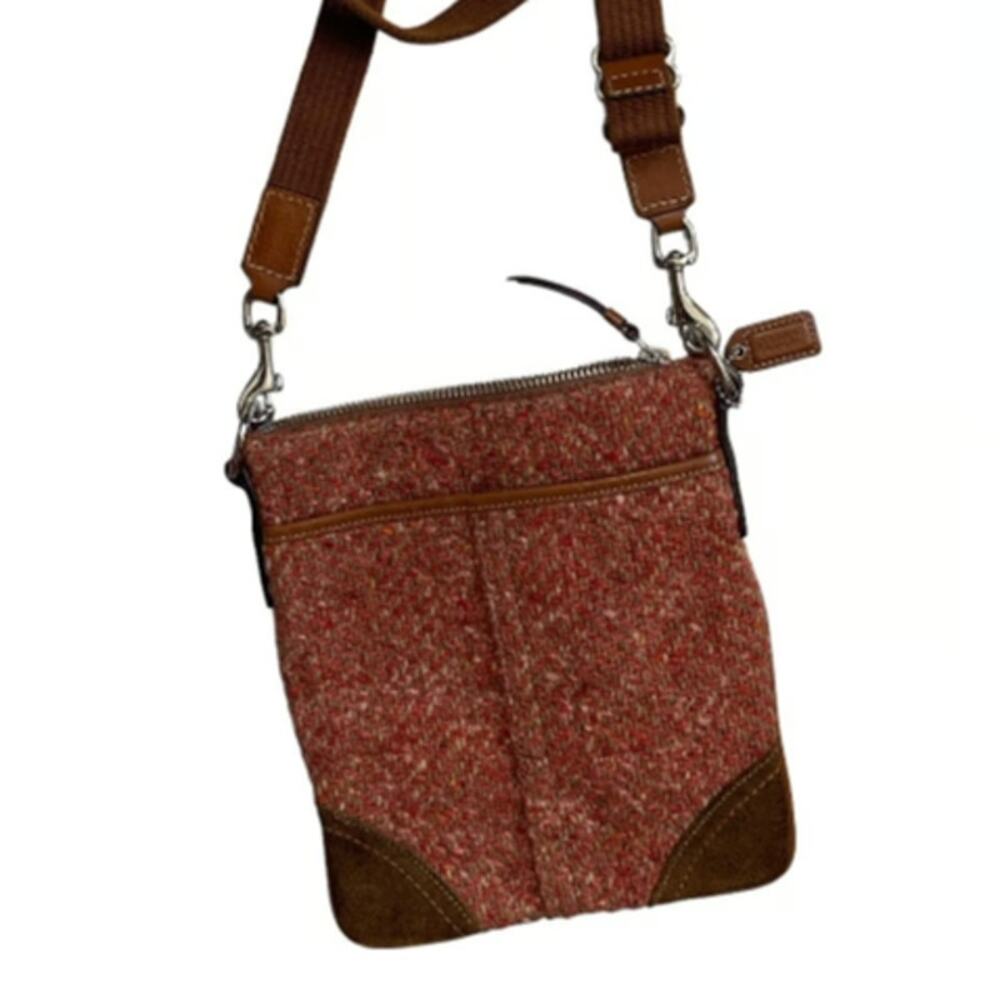 Coach Kitt Crossbody Messenger Bag Purse Tweed Wool Suede Leather Trim Lined - Picture 8 of 9